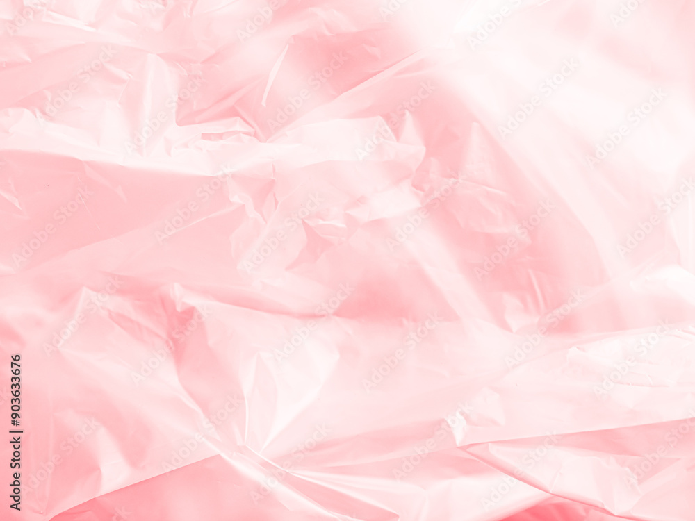Fototapeta premium Abstract background plastic bag pink vacuum cling foil wrinkle texture wall crumpled film foil overlay seal wrap polyethyene packaging frame material industry wrinkle template ecosystem environment
