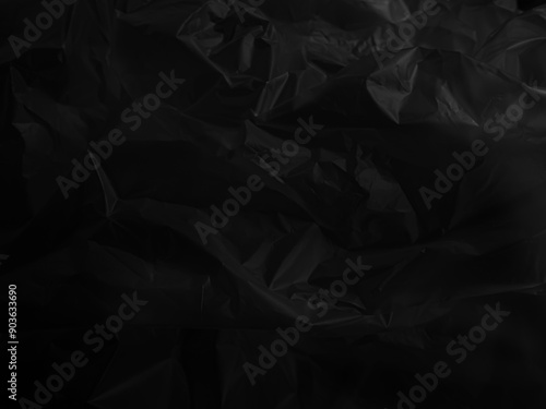 Abstract background plastic bag black vacuum cling foil wrinkle texture wall crumpled film foil overlay seal wrap polyethyene packaging frame material industry wrinkle template ecosystem environment