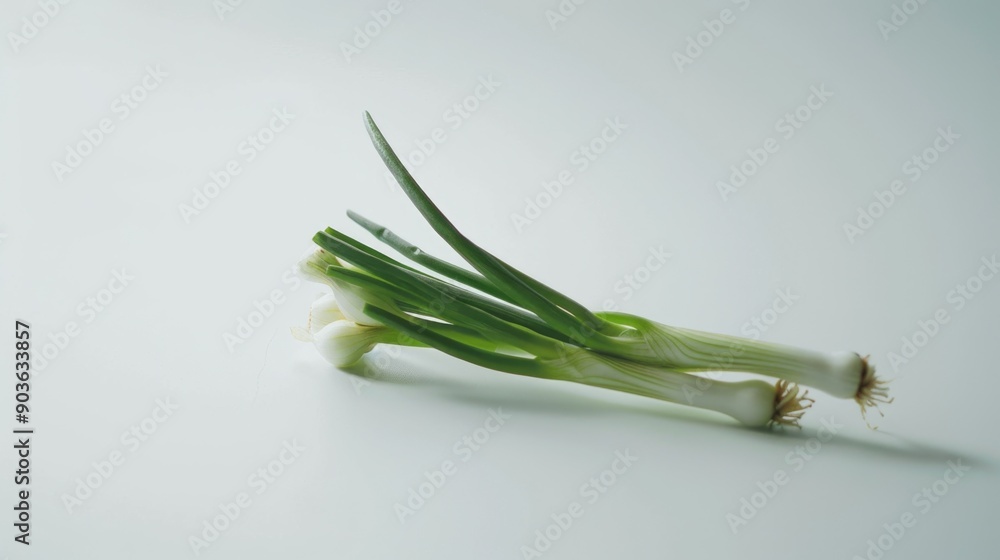 Obraz premium Green Onions on White Surface