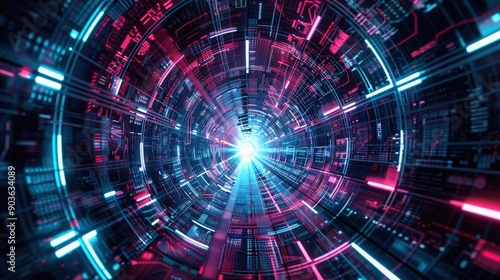 Wallpaper Mural Futuristic digital tunnel with vibrant blue and pink lights, symbolizing technology and innovation. Torontodigital.ca