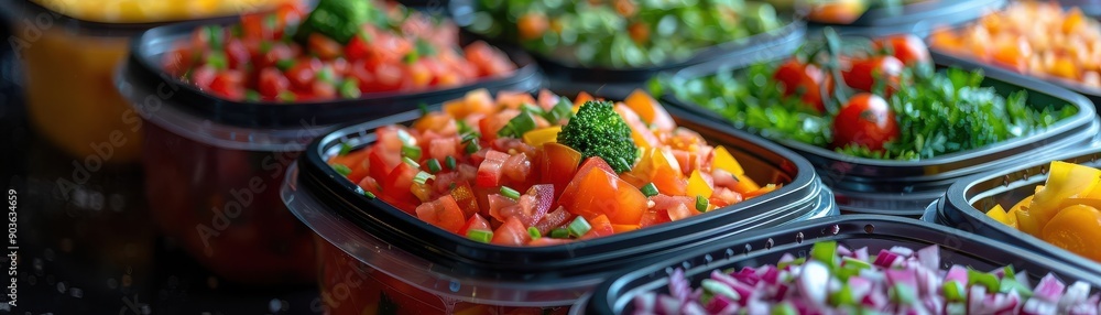 Close-up of meal prep containers filled with healthy food for the week detailed textures and precision Close-up of meal prep containers filled with healthy food for the week detailed textures and precision