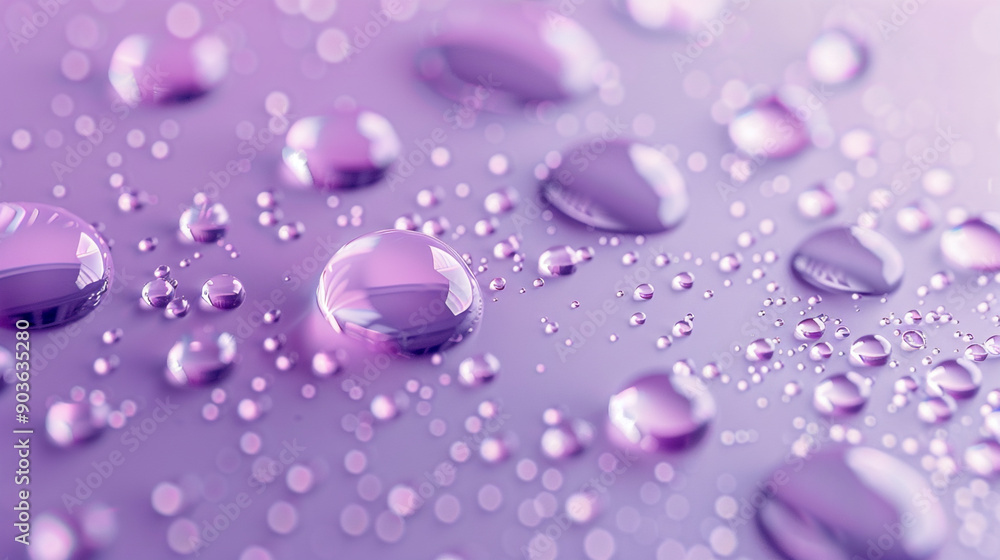 Dew drops arranged randomly on a solid light lavender background, each drop perfectly round and clear. Dew drops arranged randomly on a solid light lavender background, each drop perfectly round and clear.