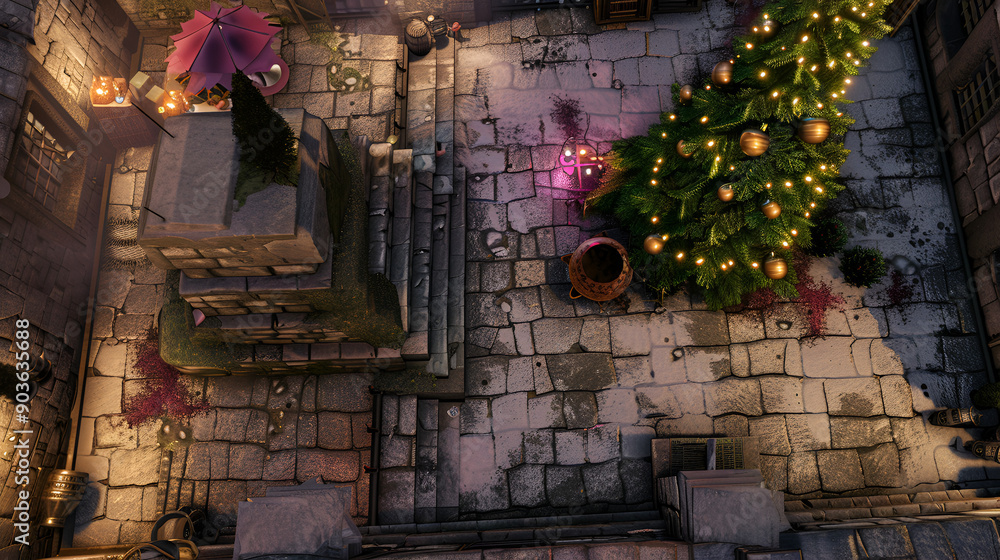 Obraz premium Christmas Battle Map - DnD, RPG Map for Dungeons and Dragons, Game Background, Top View, Winter,Christmas Tree