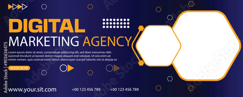 dark blue gradients color full new banner design with image and background elements 