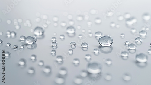 Wallpaper Mural Multiple dew drops scattered on a solid light gray background, each drop perfectly round. Torontodigital.ca