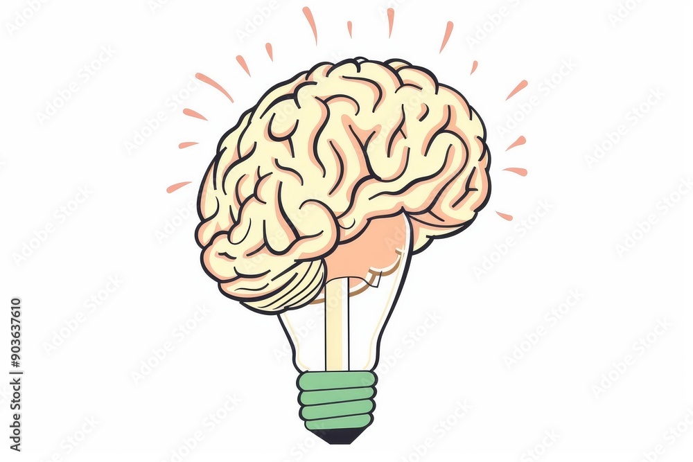Creative brain lightbulb idea conceptual thinking innovation and intelligence vector illustration bright colors educational design mental illumination knowledge symbol abstract art