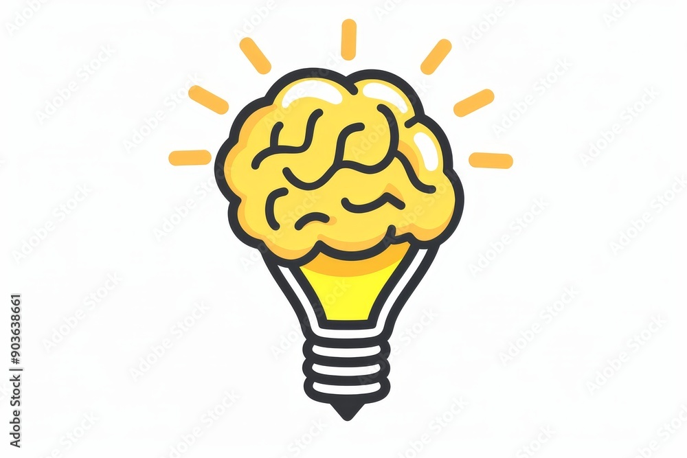 Fototapeta premium Yellow brain lightbulb idea and creativity concept bright thinking vector illustration educational design mental inspiration innovative concept knowledge symbol