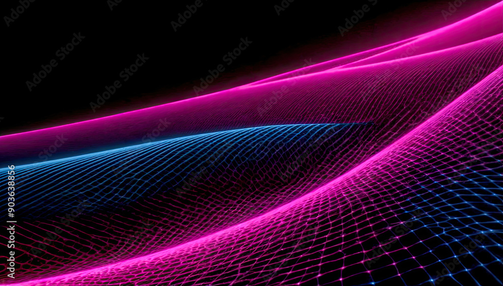 Abstract Neon Wave Background with Digital Grid Abstract Neon Wave Background with Digital Grid