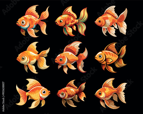 Set Illustration of a goldfish orange-golden Fish for Fish  vector  design