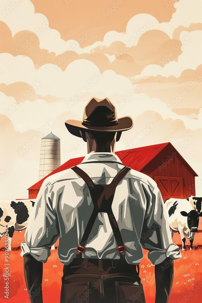 Nurturing the Future A Farmers Dedication to Livestock in a Lush Pasture A Heartfelt Illustration of Animal Husbandry Nurturing the Future A Farmers Dedication to Livestock in a Lush Pasture A Heartfelt Illustration of Animal Husbandry