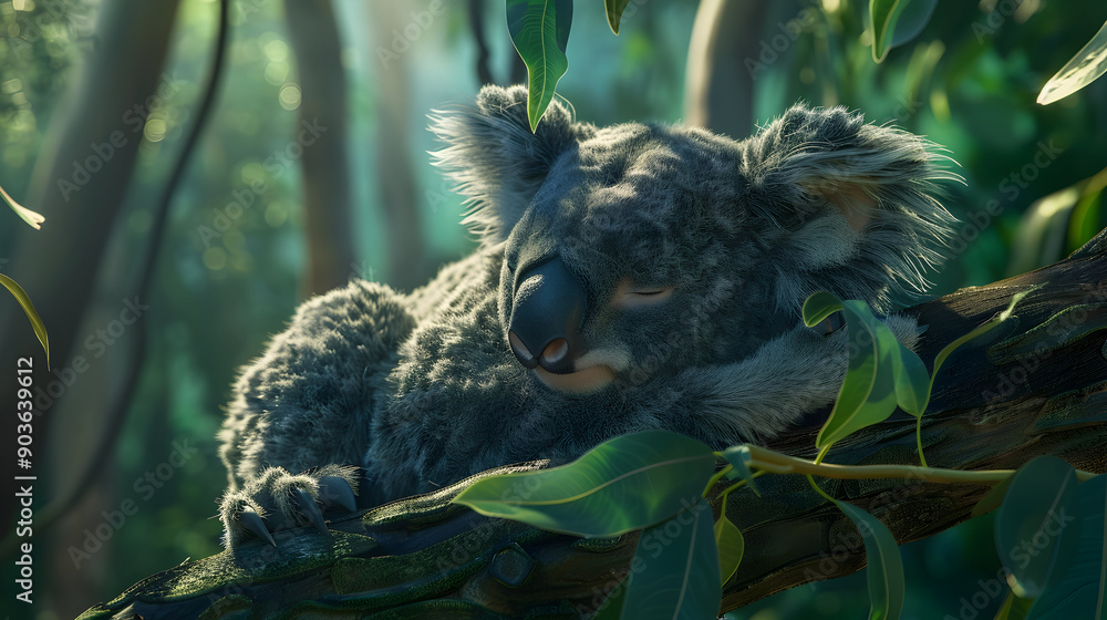 A cute koala bear sleeping in a eucalyptus tree. A cute koala bear sleeping in a eucalyptus tree.