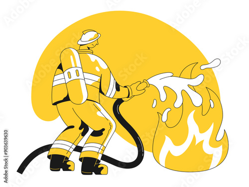 Fireman putting out a fire