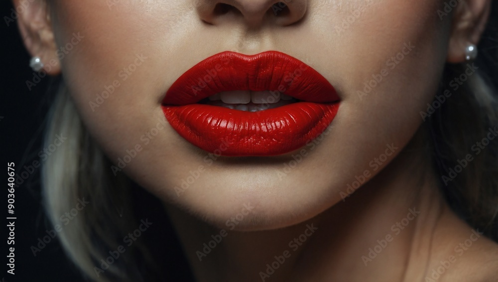 generative AI Close-up of woman's face with bold red lips and perfect makeup. High-fashion, glamour, and beauty concept photo with sensual allure.
generative AI Close-up of woman's face with bold red lips and perfect makeup. High-fashion, glamour, and beauty concept photo with sensual allure.