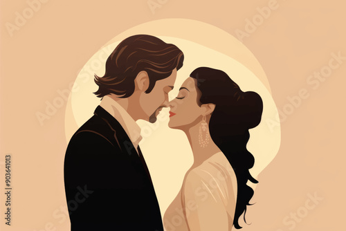 Romantic couple embracing silhouette