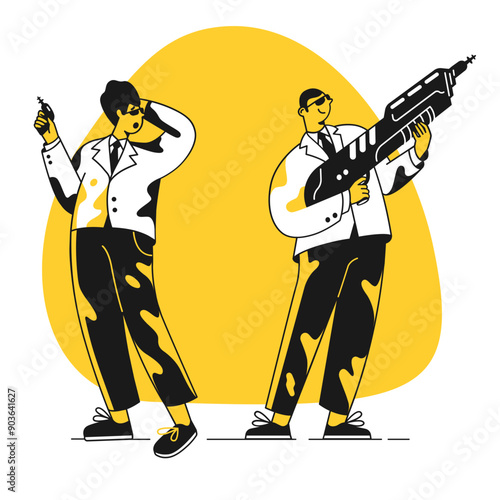 Cool security guards with weapons
