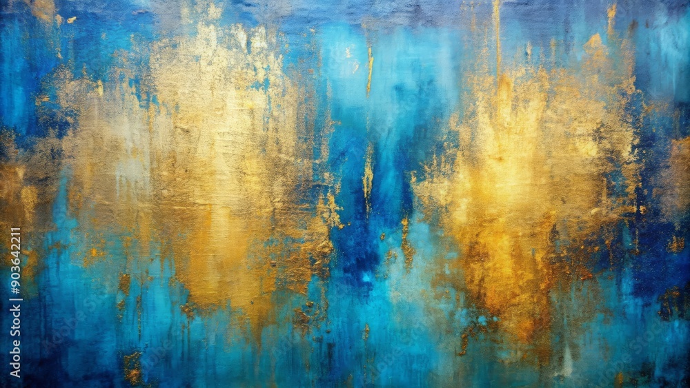 Obraz premium Abstract blue and gold painting on canvas background , art, colorful, creative, design, vibrant, modern