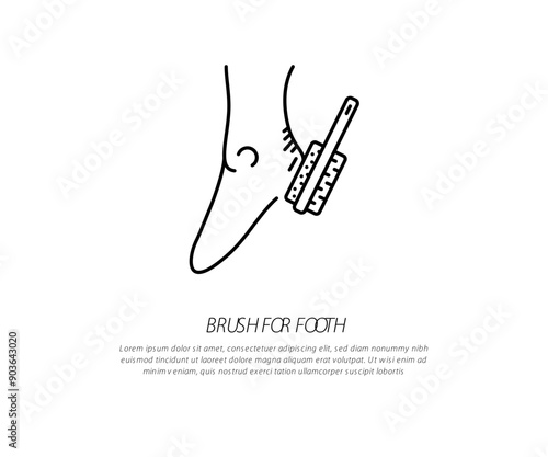 care for dry skin on the well-groomed feet and heels with the help of tools pedicure pumice and brush Foot. line style icon isolated on white background.