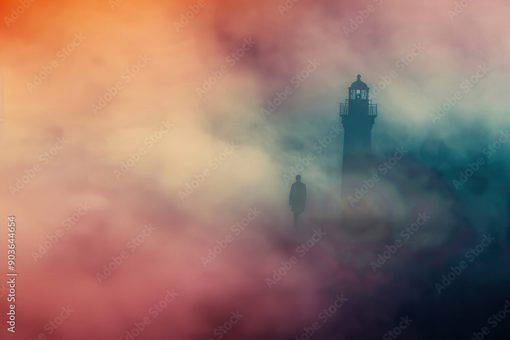 Fototapeta premium Generative ai on theme of large retro lighthouse with beam of bright light shining out to blue sea