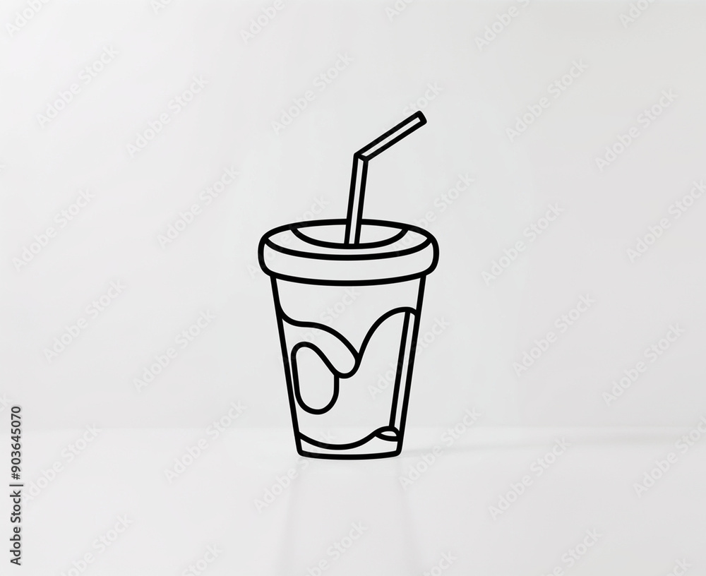 Soda cup with straw minimalist line art illustration Soda cup with straw minimalist line art illustration