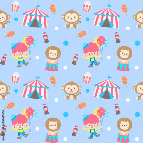 cute pastel seamless kids pattern circus party illustration