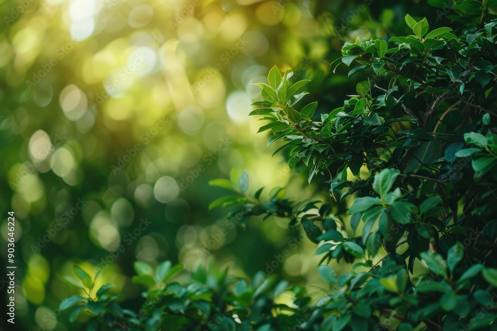 Lush Green Foliage with Sunlit Bokeh Background Lush Green Foliage with Sunlit Bokeh Background