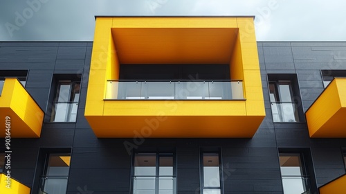 Modern low-rise house in yellow and black photo