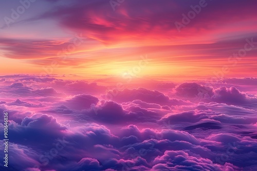 A Sunset Over Purple and Pink Clouds