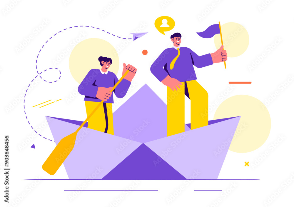 Business Leadership Vector Illustration with A Businessman Leader Helping the Team Develop Themselves to Achieve Success in a Flat Cartoon Background Business Leadership Vector Illustration with A Businessman Leader Helping the Team Develop Themselves to Achieve Success in a Flat Cartoon Background