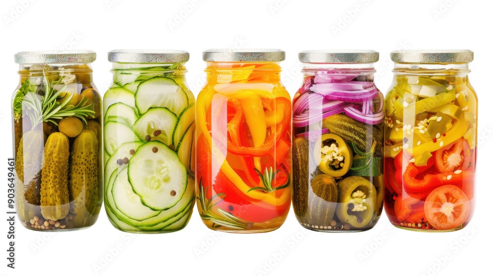 Pickled vegetables in jars on transparent background Pickled vegetables in jars on transparent background