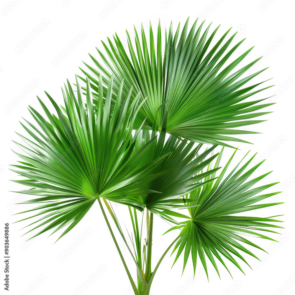 Close-up of a Vibrant Green Tropical Palm Leaf Plant on a White Background Close-up of a Vibrant Green Tropical Palm Leaf Plant on a White Background