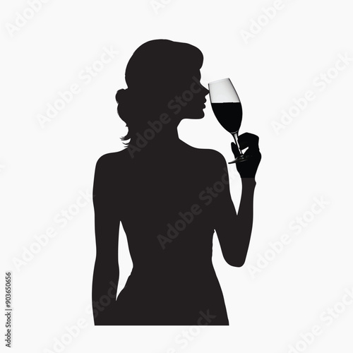 Silhouette woman drinking wine