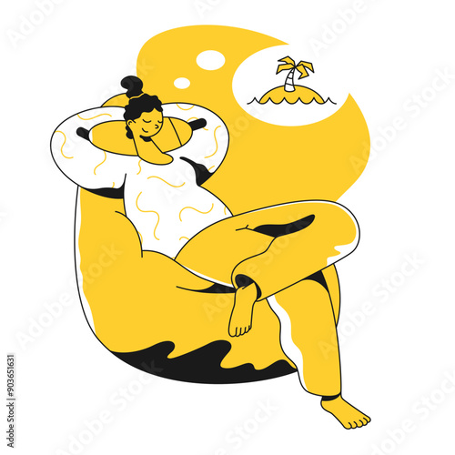 Girl in bean bag chair dreaming of vacation