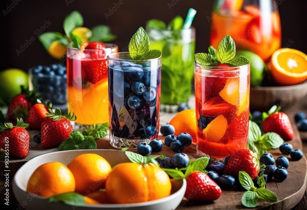 vibrant display artfully arranged colorful beverage ingredients showcasing palette fresh liquids refreshing experience, fruits, herbs, arrangement, cocktails vibrant display artfully arranged colorful beverage ingredients showcasing palette fresh liquids refreshing experience, fruits, herbs, arrangement, cocktails