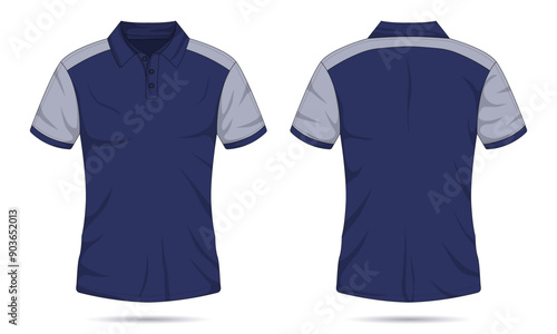 Raglan sleeve polo shirt mockup front and back view