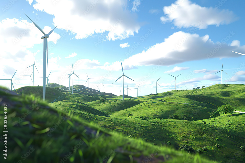 Generative ai on theme of wind power farm with rotation propellers, does not pollute environment Generative ai on theme of wind power farm with rotation propellers, does not pollute environment