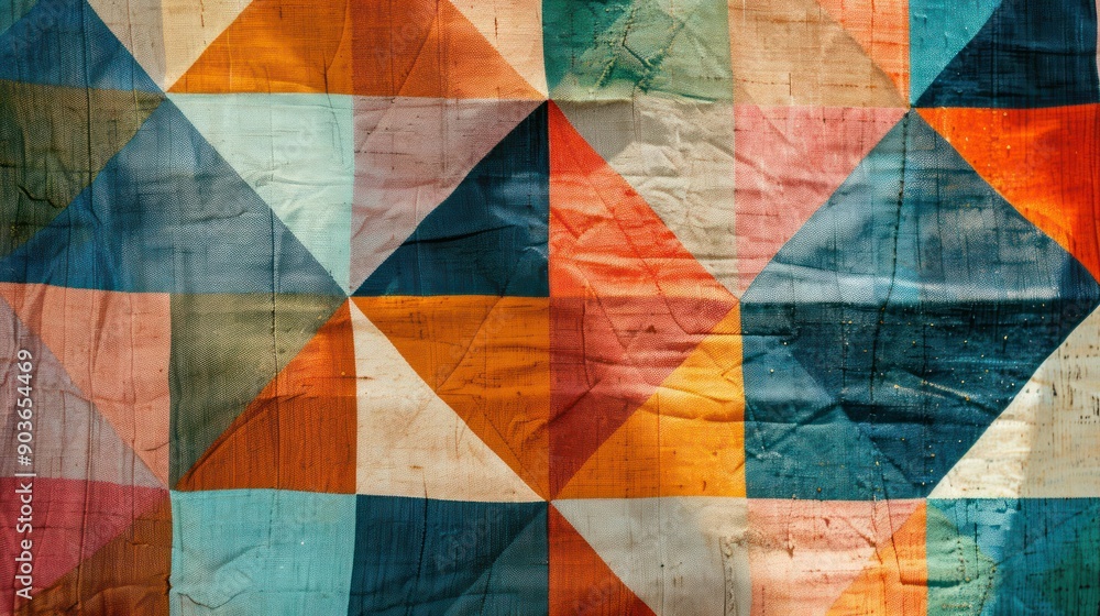 A retro fabric texture with colorful, geometric patterns A retro fabric texture with colorful, geometric patterns