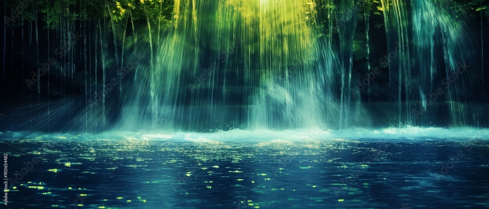 Luminous Digital Waterfall in a Serene Landscape Luminous Digital Waterfall in a Serene Landscape