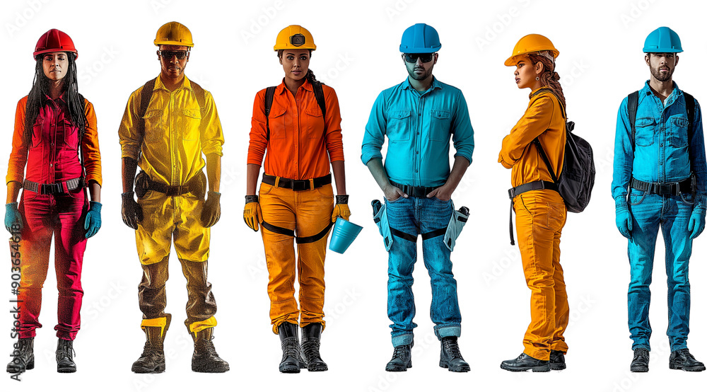 PNG, team of workers in uniform isolated on white background PNG, team of workers in uniform isolated on white background