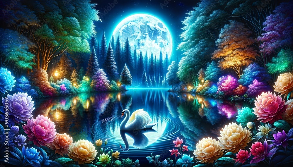 A serene lake with a single swan gracefully gliding on the water A serene lake with a single swan gracefully gliding on the water