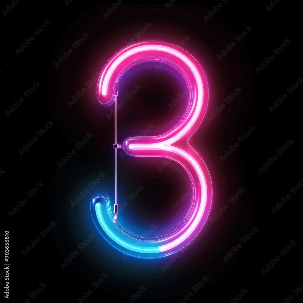 Naklejka premium Number 3 neon sign number three on a dark background