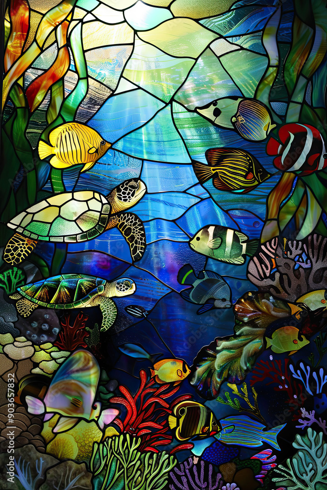 Marine Life Stained Glass Artwork