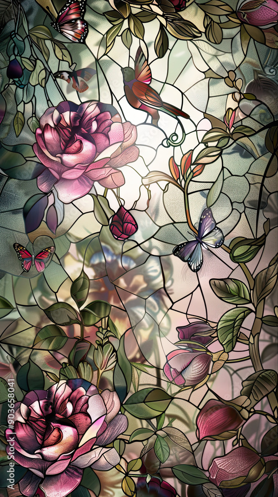 Garden Bliss Stained Glass Scene