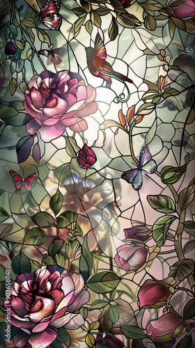 Obraz na płótnie Garden Bliss Stained Glass Scene w salonie