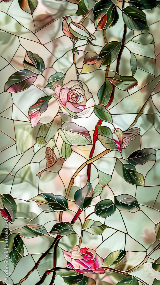 Intertwined Roses Stained Glass Art