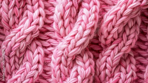 Pink woolen knitting fabric texture background. Knit backdrop. Warm winter sweater or scarf, knitwear