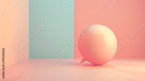 A single pink speech bubble sits on a pastel colored background photo