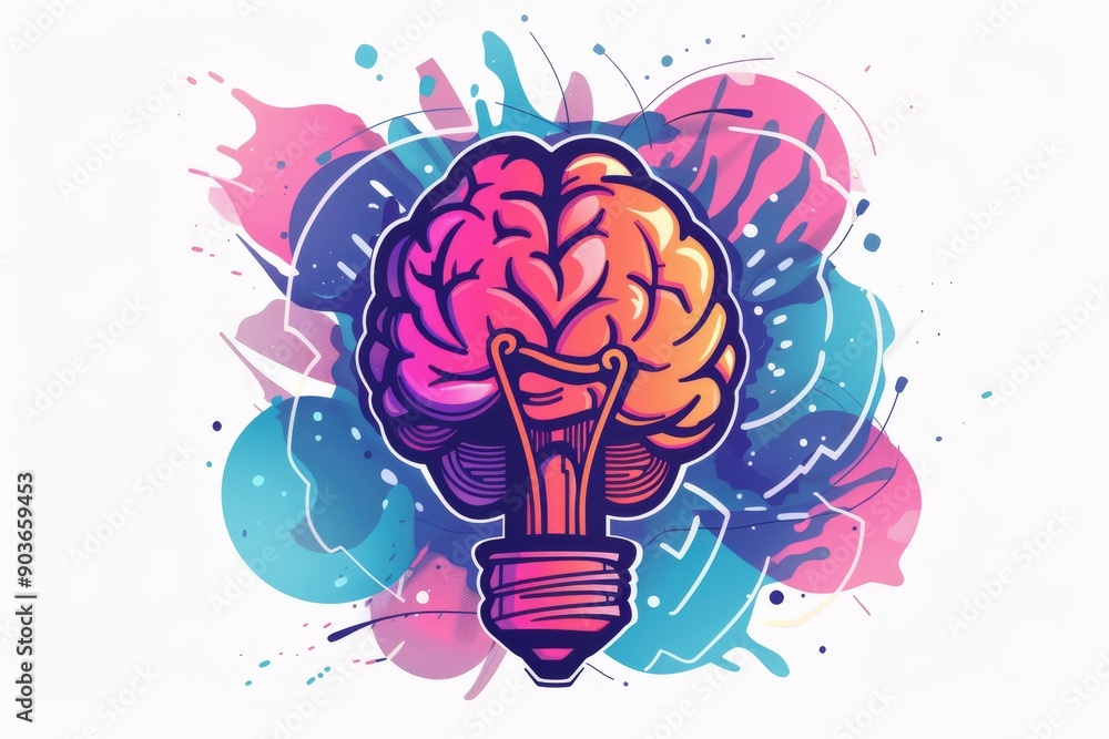 custom made wallpaper toronto digitalColorful brain lightbulb with paint splashes creative thinking and innovation vector illustration bright colors mental inspiration