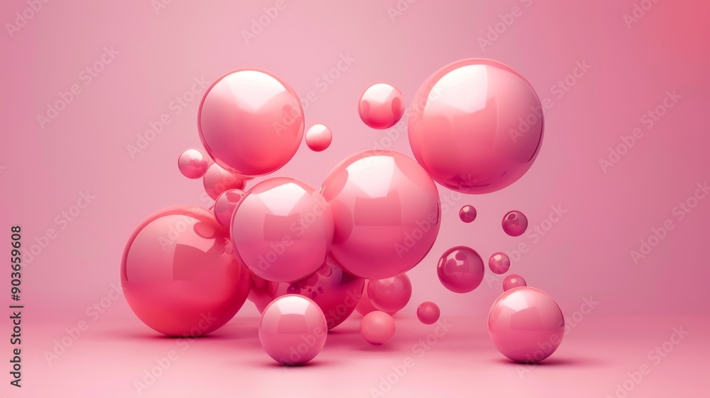 Abstract pink spheres floating in a pink background. Abstract pink spheres floating in a pink background.
