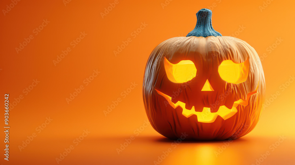 Happy Halloween Jack O Lantern Pumpkin with a spooky face on orange background. Holiday event halloween theme banner background concept for Ads, banner, website, social media Happy Halloween Jack O Lantern Pumpkin with a spooky face on orange background. Holiday event halloween theme banner background concept for Ads, banner, website, social media