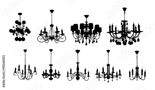 The set silhouettes of classic chandeliers.